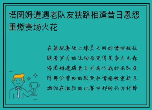 塔图姆遭遇老队友狭路相逢昔日恩怨重燃赛场火花